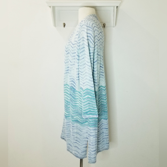 Chico's Turquoise Blue Wavy Stripe Open Front Cardigan Duster Sz 2/Lrg NWT - Picture 6 of 15